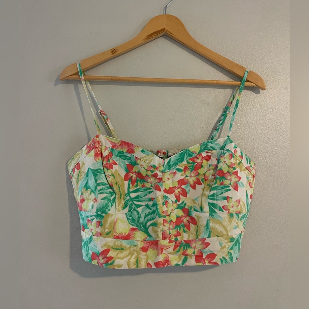 American Eagle Tropical Floral Crop Top - Red, Green, Yellow